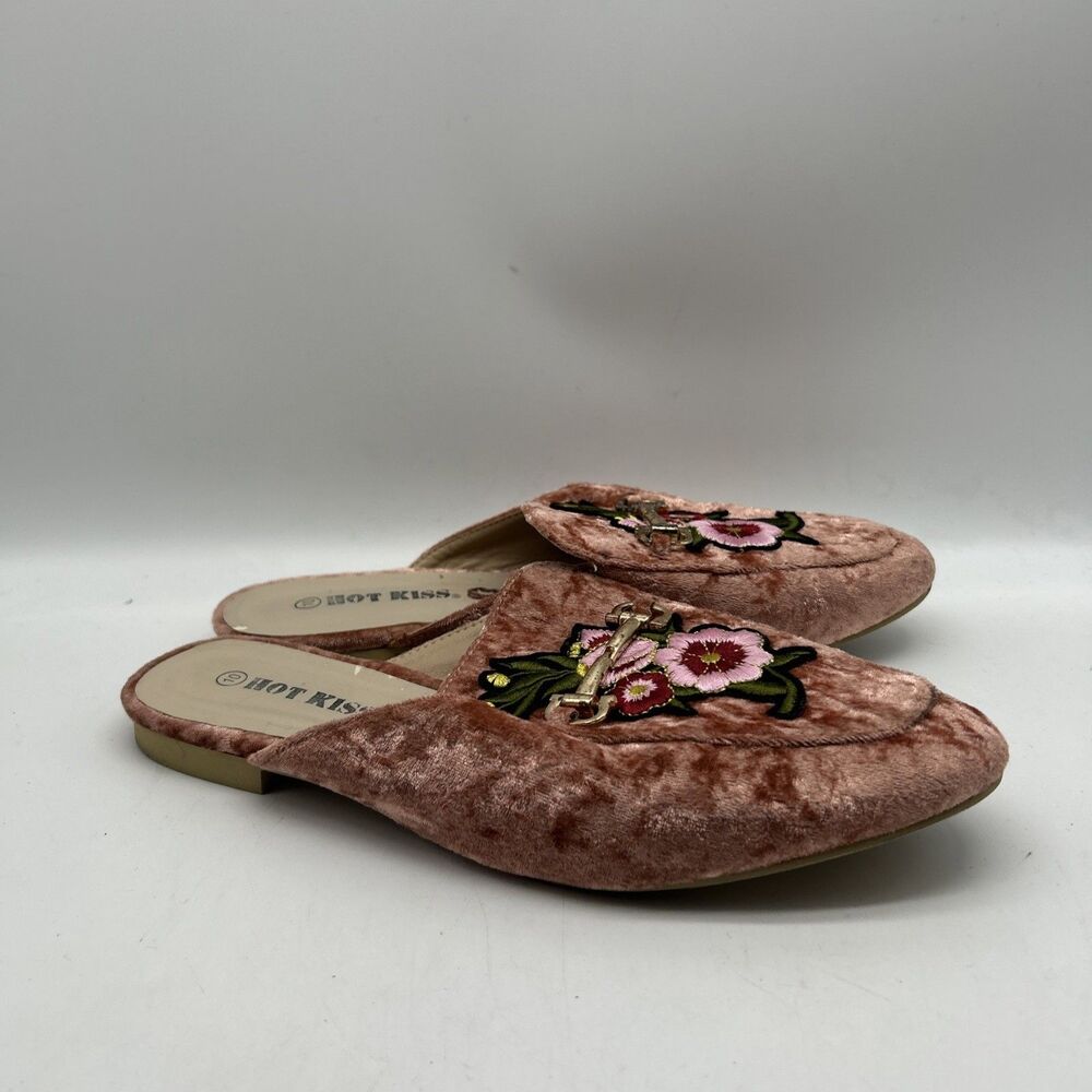 Hot Kiss Sandals Womens 10 Velvet Embroidered Horsebit Floralโ Mule Slide Shoes
